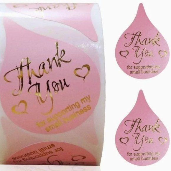 150 THANK YOU Pink Water Drop Stickers 1.5" - Picture 1 of 14